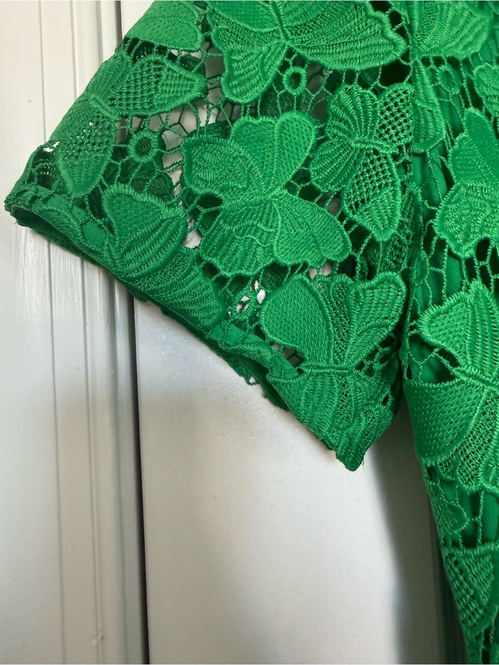 Talbots Green Floral Lace Short Sleeve Tassel Hem Top - Picture 5 of 7
